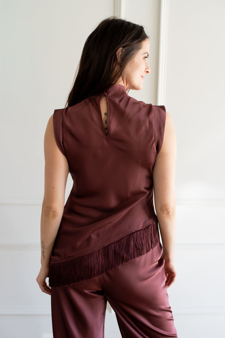 Ella Asymmetrical Fringe Tank - Plum