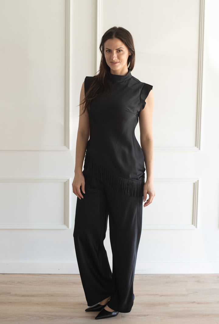 Ella Satin Trouser - Black