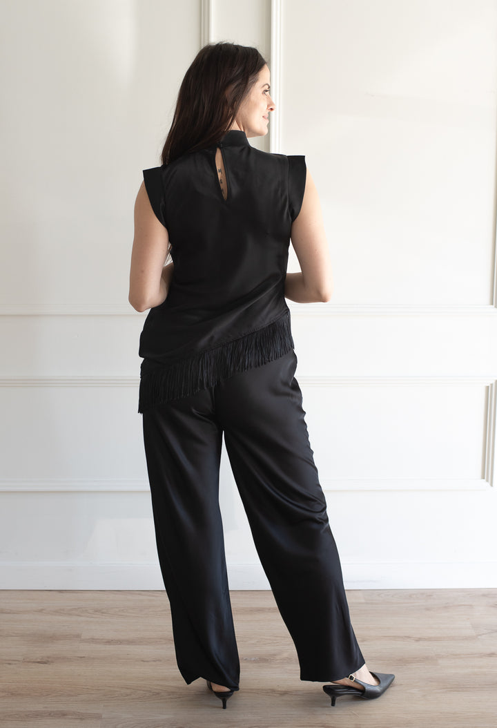 Ella Satin Trouser - Black