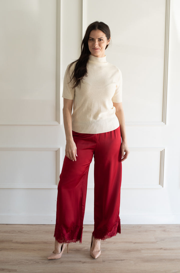 The Charolette Satin Pant - Red