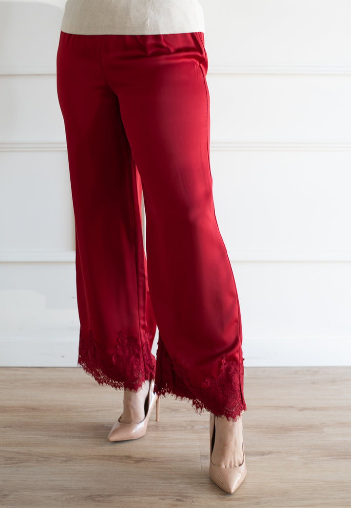 The Charolette Satin Pant - Red