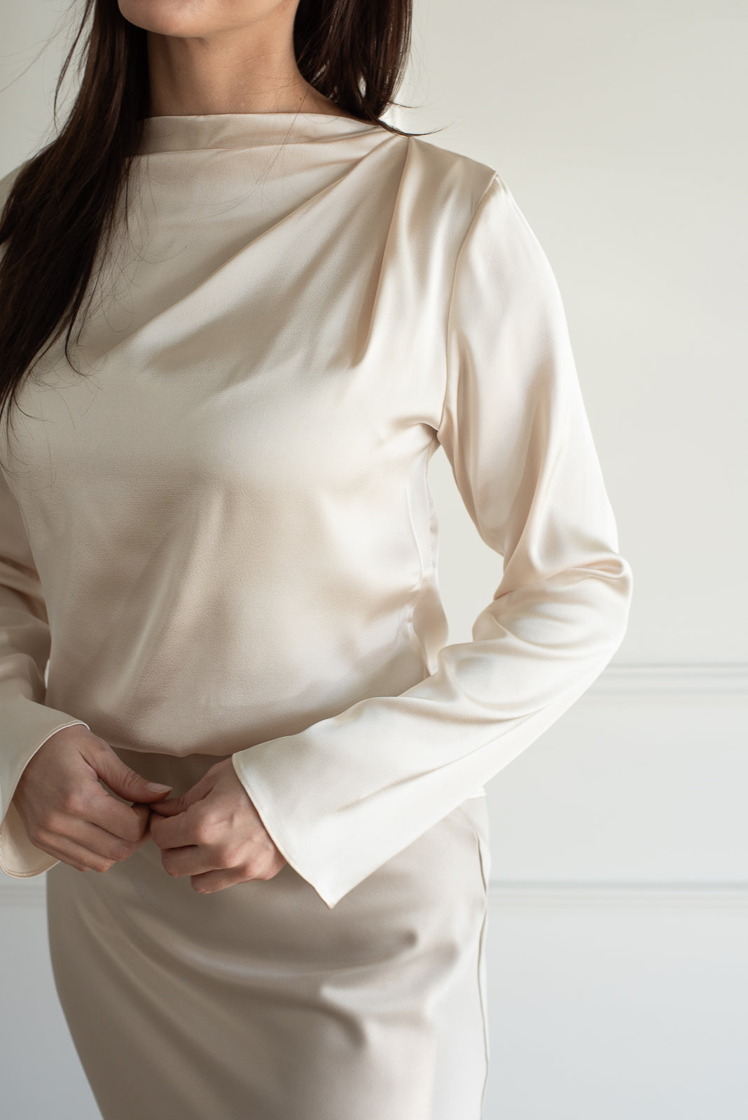 Drape Satin Blouse - Snowfall