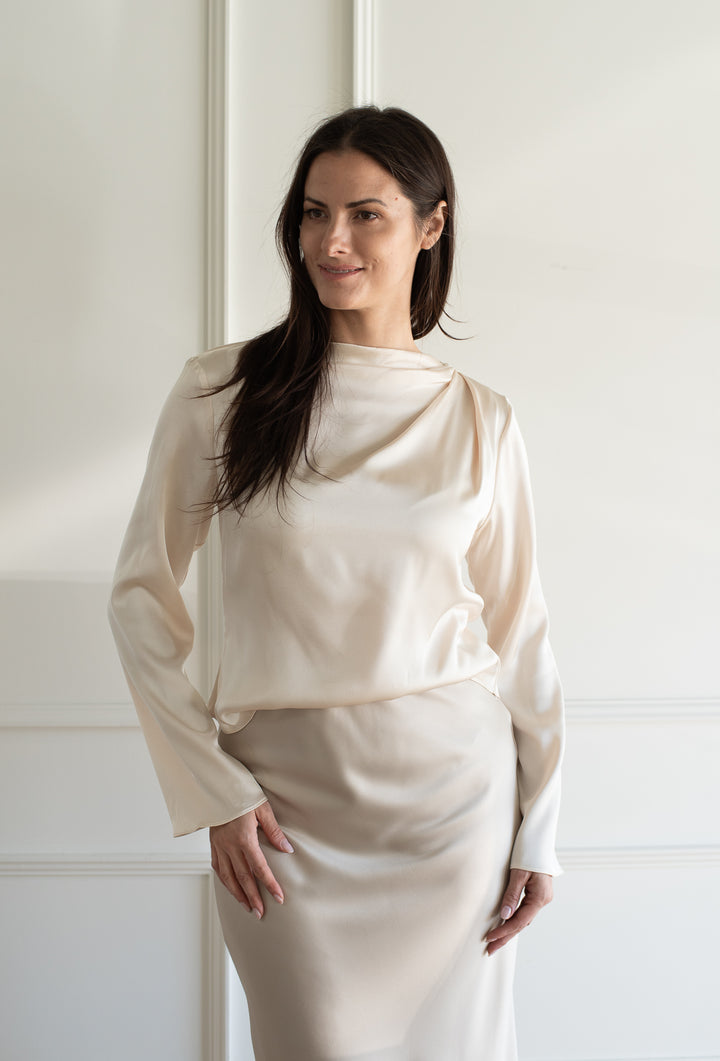 Drape Satin Blouse - Snowfall