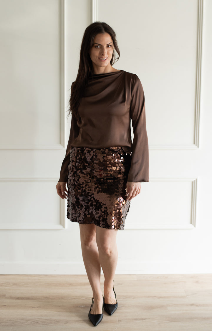 Drape Satin Blouse - Bark