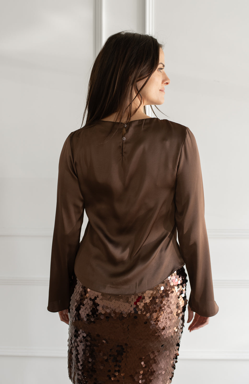 Drape Satin Blouse - Bark
