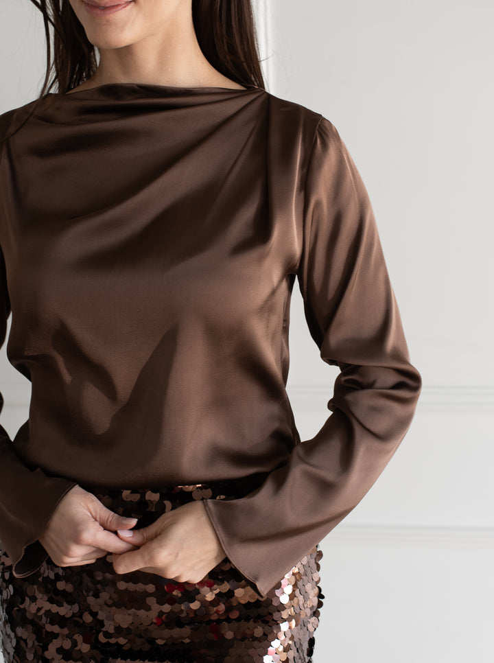 Drape Satin Blouse - Bark