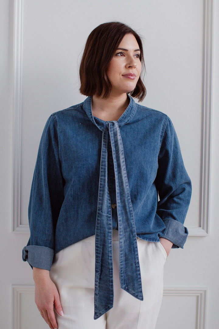 Denim Bow Blouse