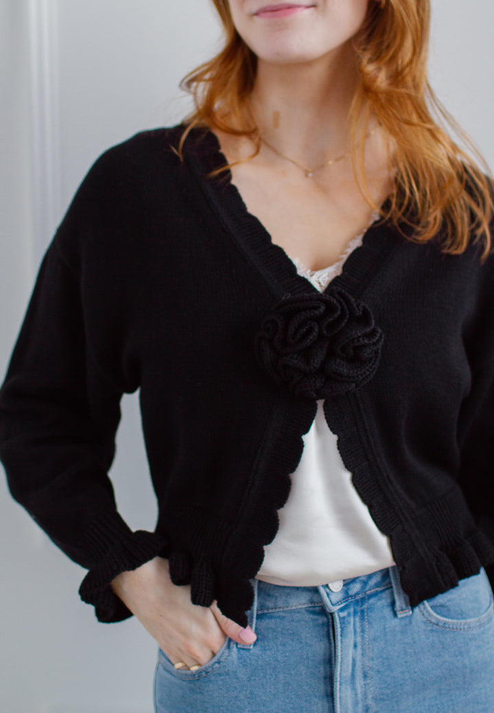 Ruffle Rosette Cardigan