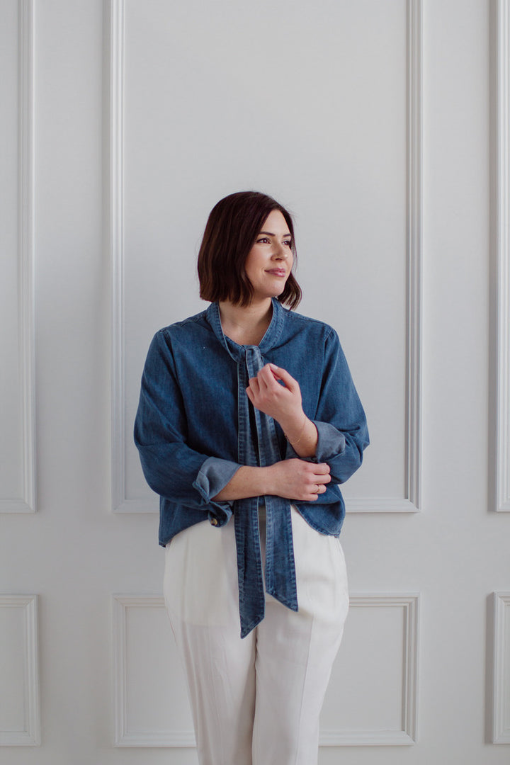 Denim Bow Blouse