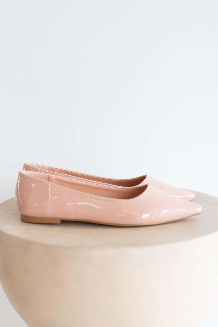 Wise | Pointed Toe Patent Flat - Beige