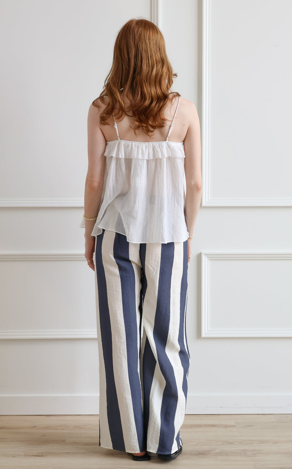 Navy Stripe Wide Leg Trouser