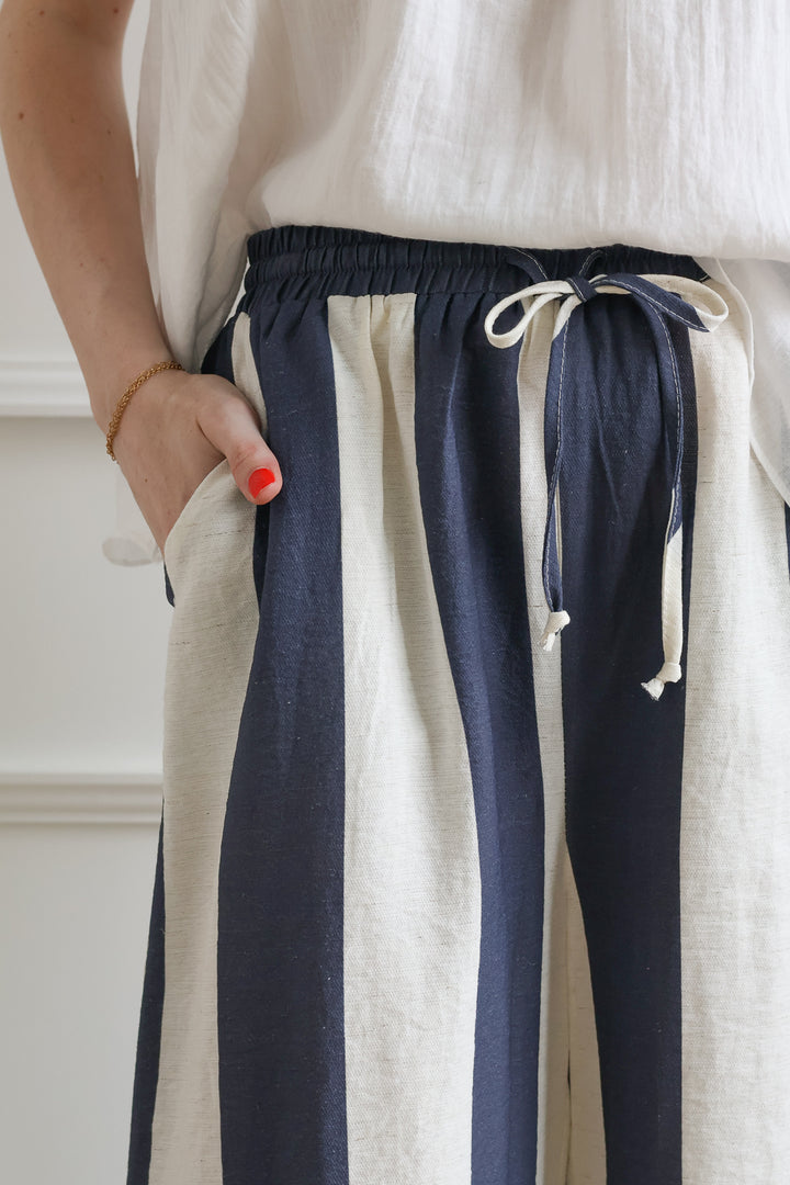 Navy Stripe Wide Leg Trouser