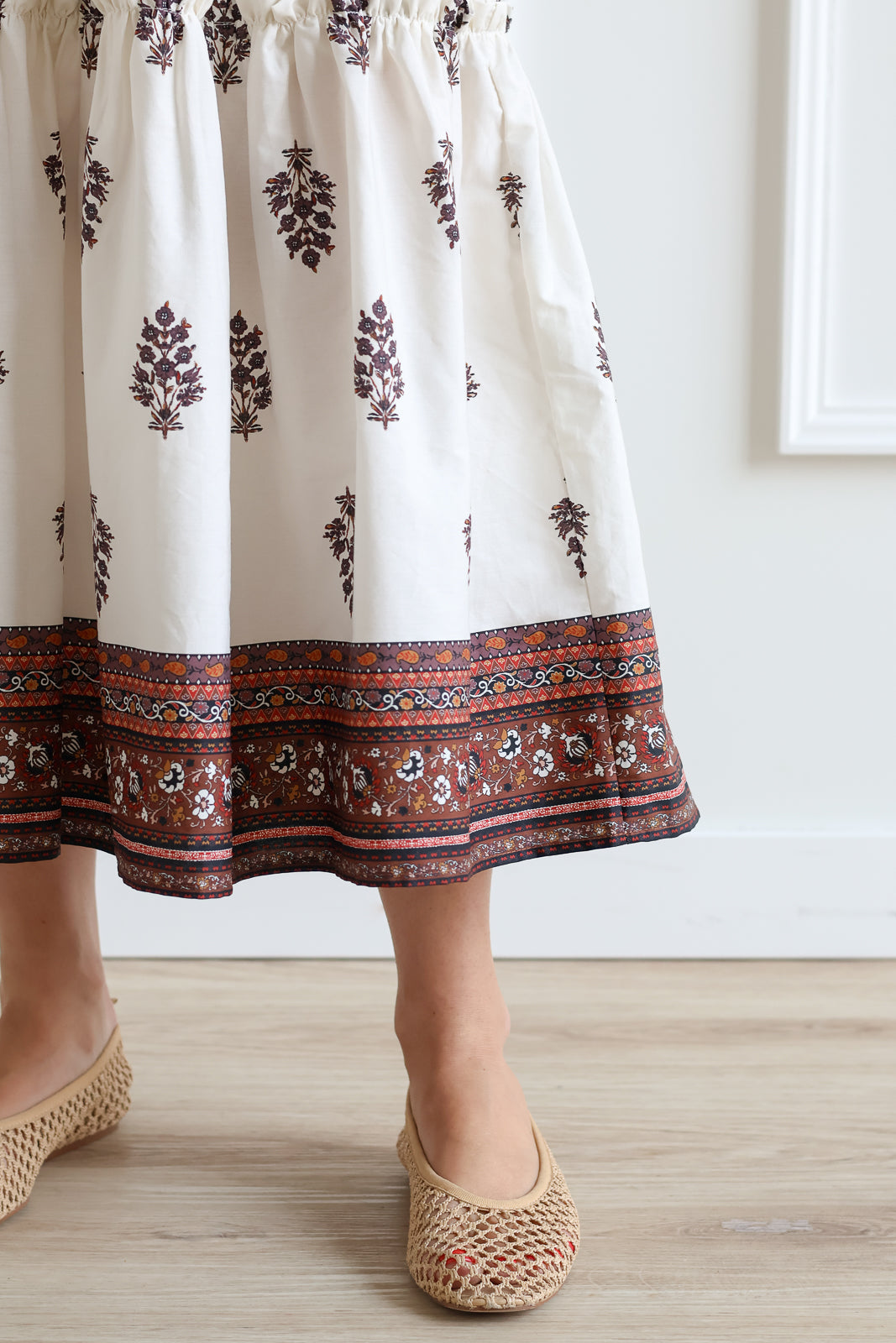 Puff Sleeve Brown Floral Midi