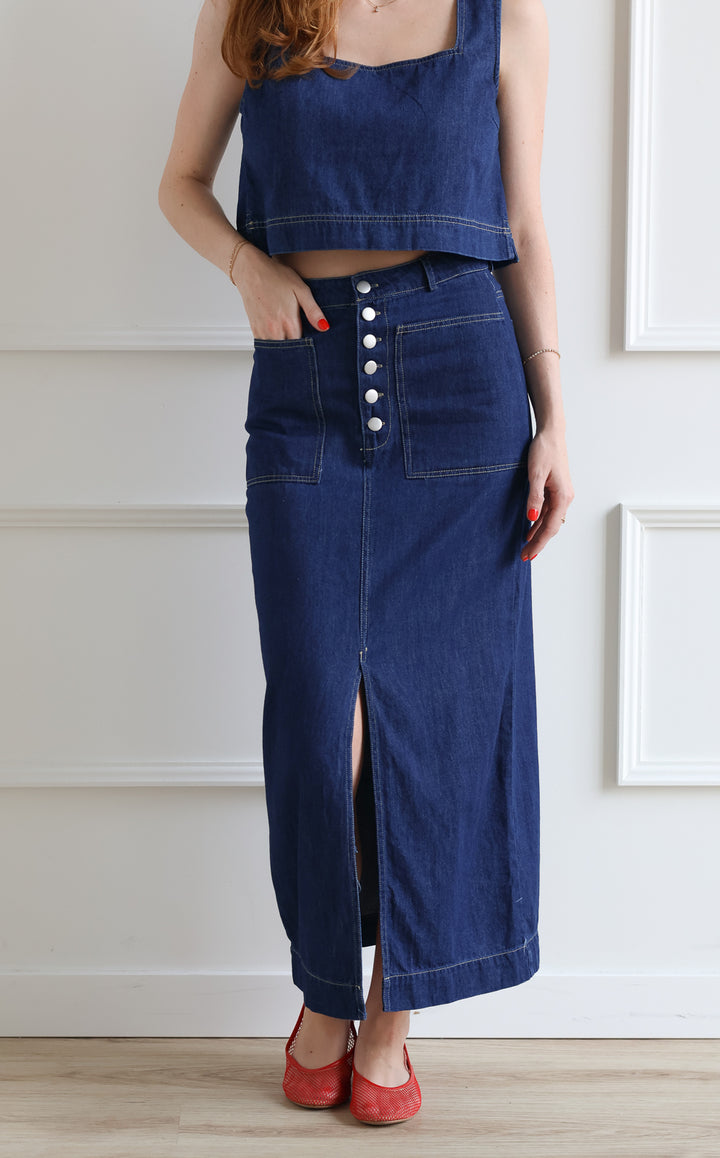 Dark Denim Midi Skirt