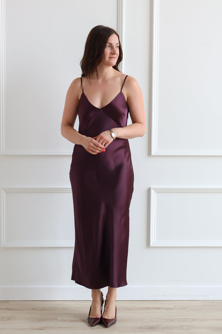 Dark Cherry Satin Slip Midi