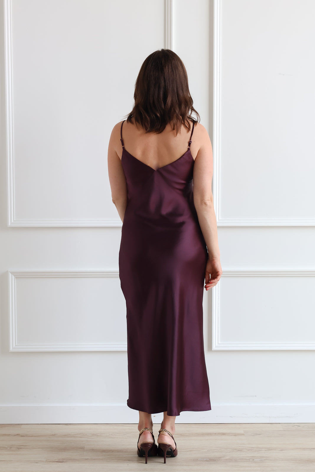 Dark Cherry Satin Slip Midi