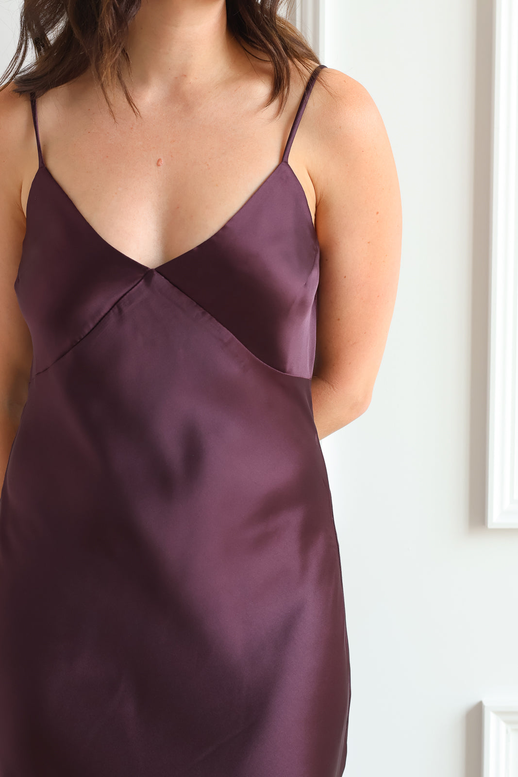 Dark Cherry Satin Slip Midi