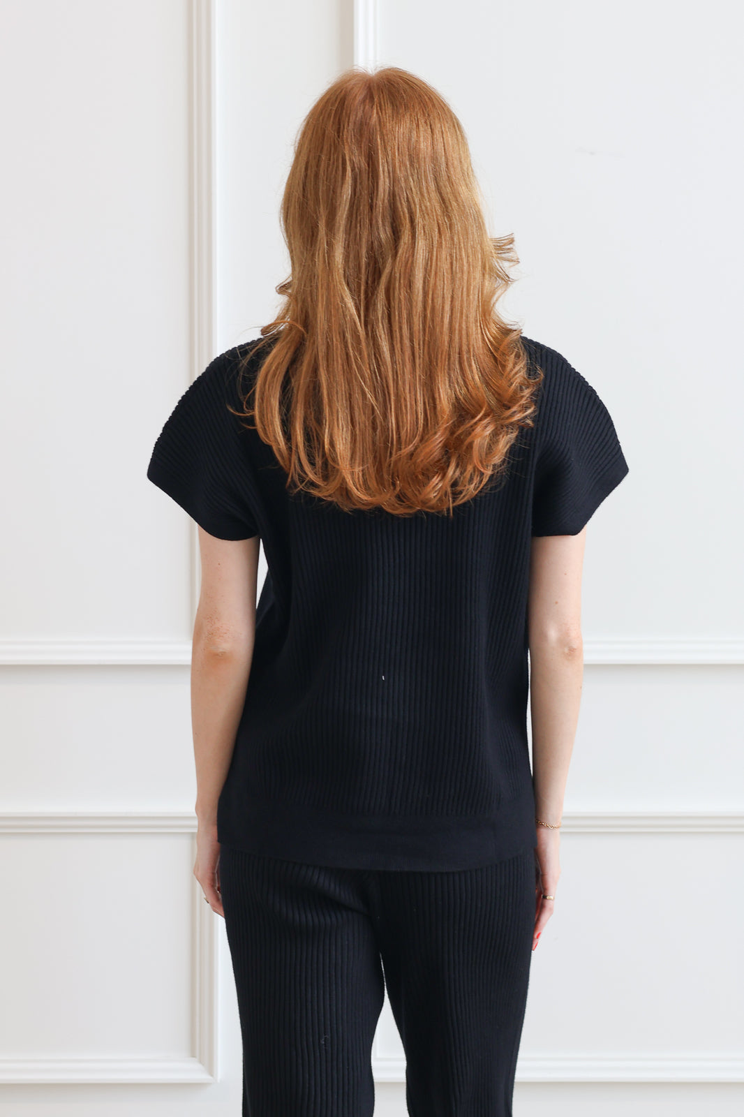 Wide Leg Rib Knit Pant - Black