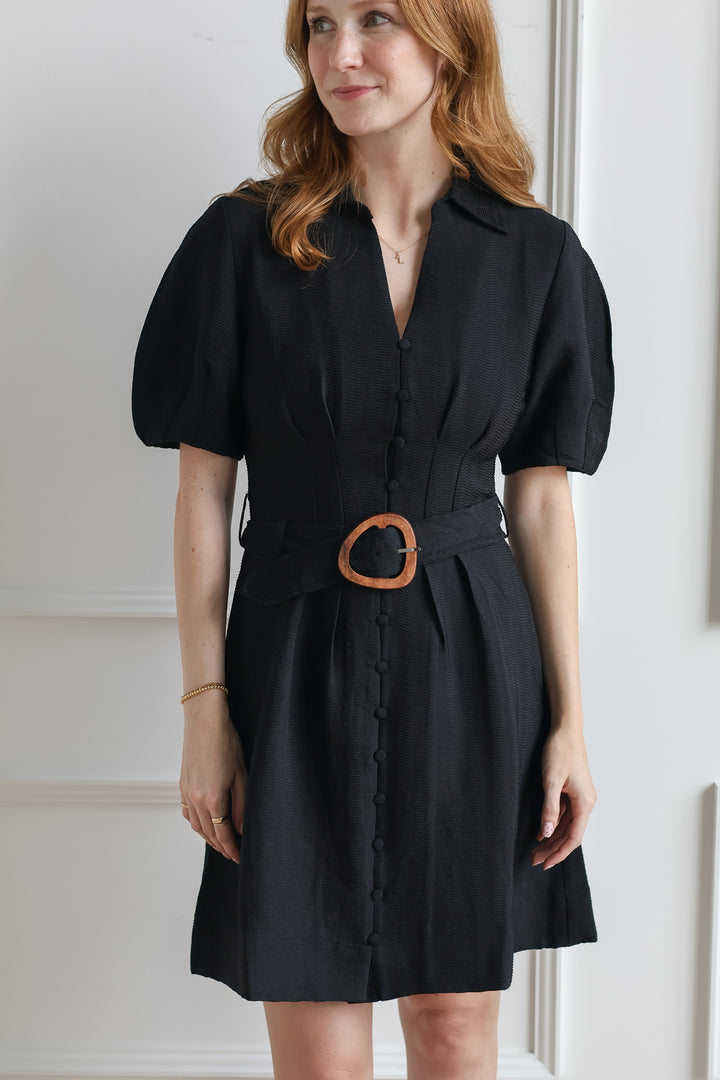 Pleated Day Dress - Black