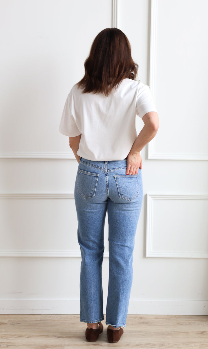 Just Black | Clean Mid Rise Straight Light Denim
