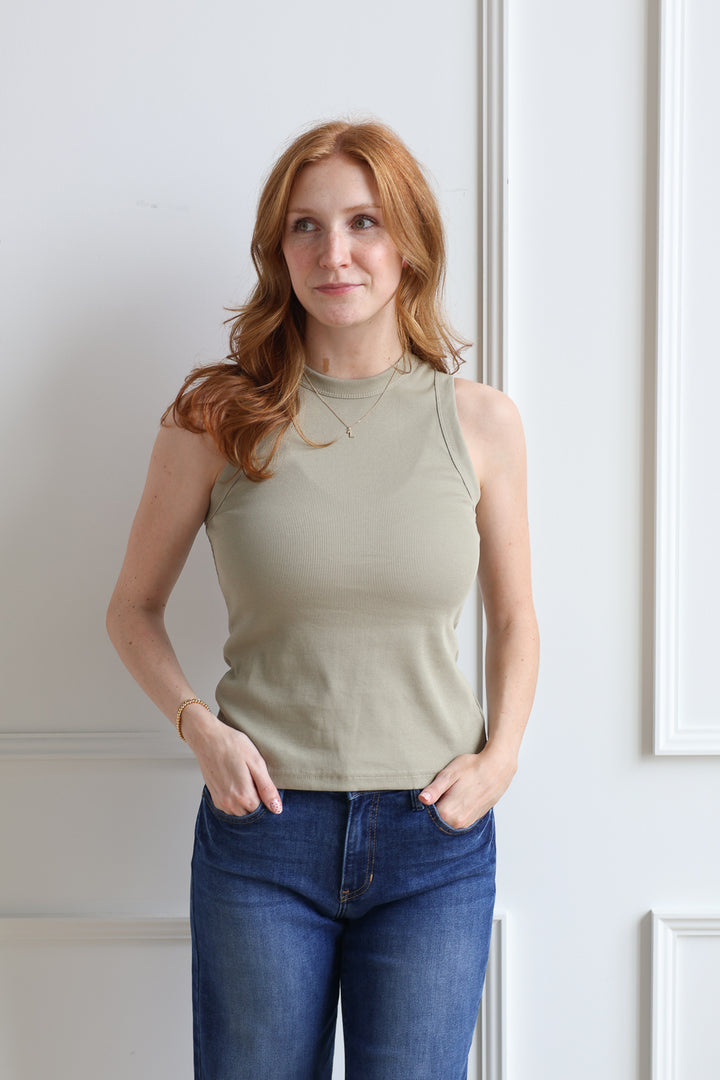 Basic Ribbed Tank - Sage