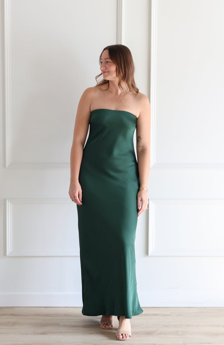 Emerald Strapless Cowl Midi