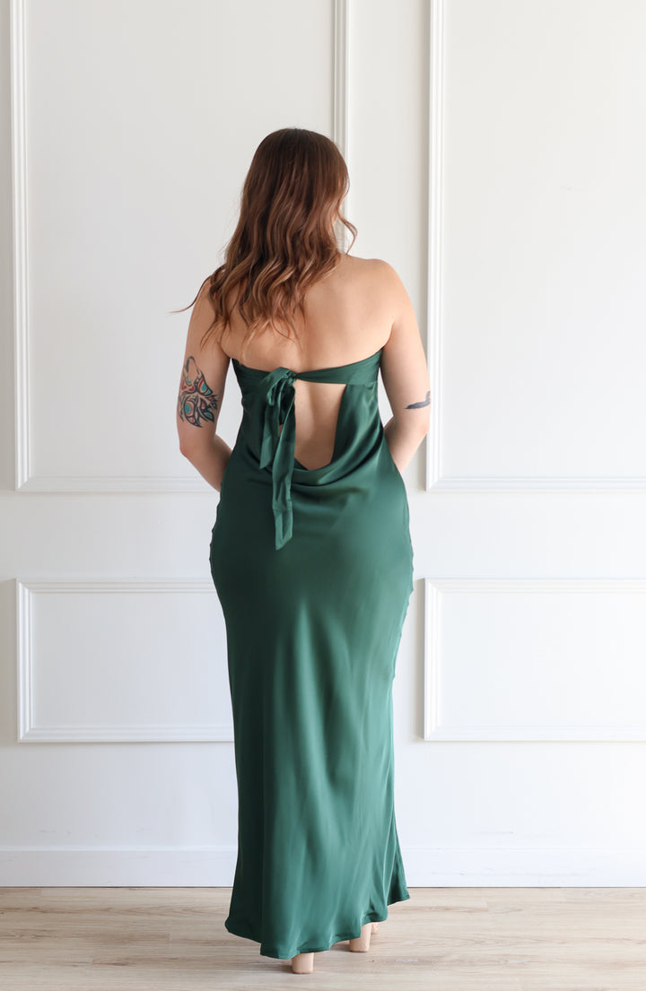 Emerald Strapless Cowl Midi