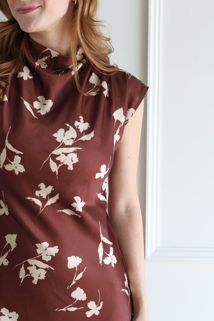 Sepia Floral Cowl Midi