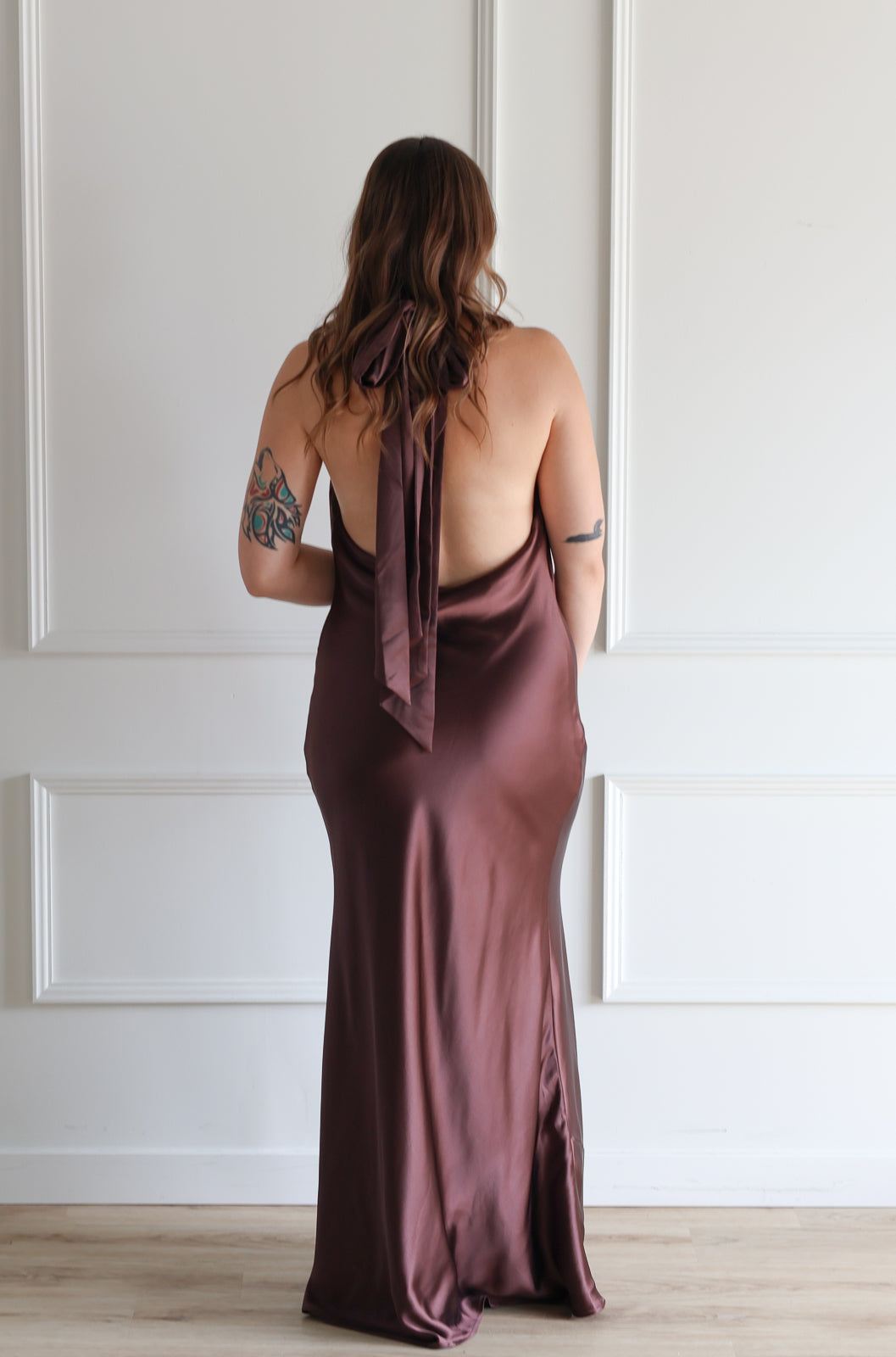 Satin Fudge Halter Maxi