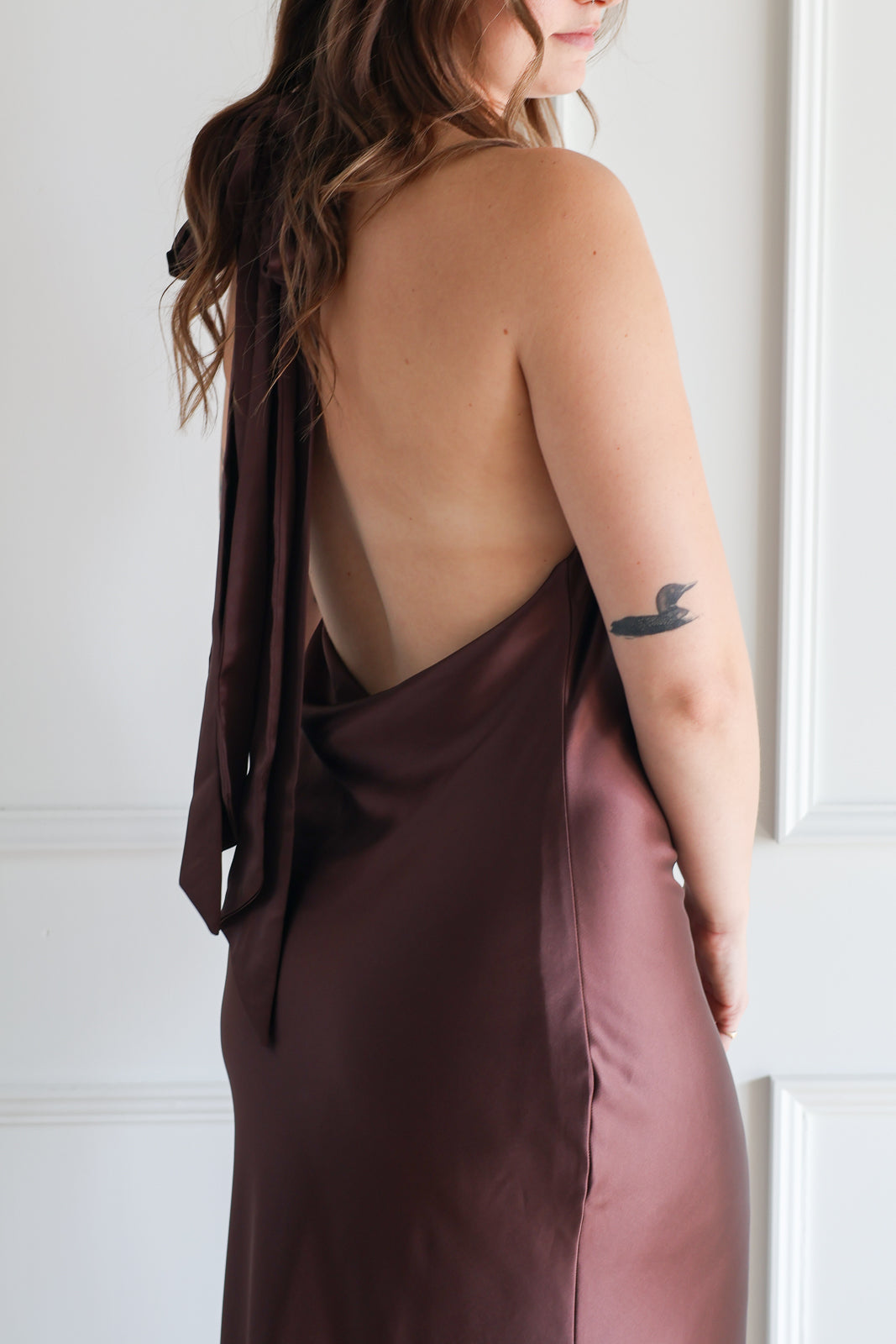 Satin Fudge Halter Maxi