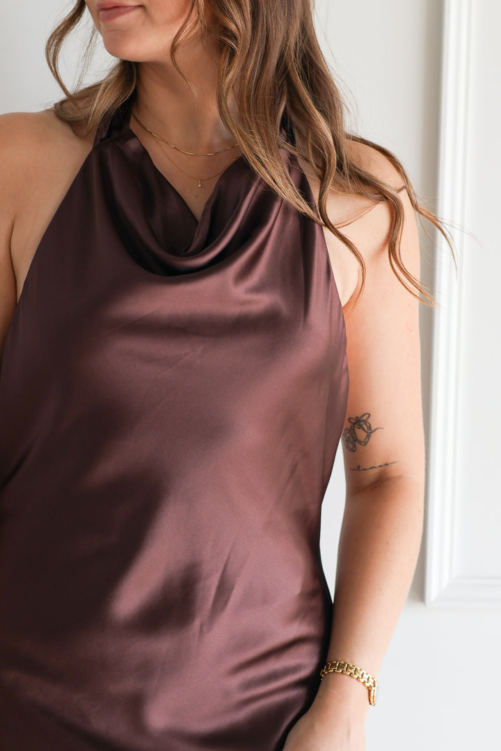 Satin Fudge Halter Maxi