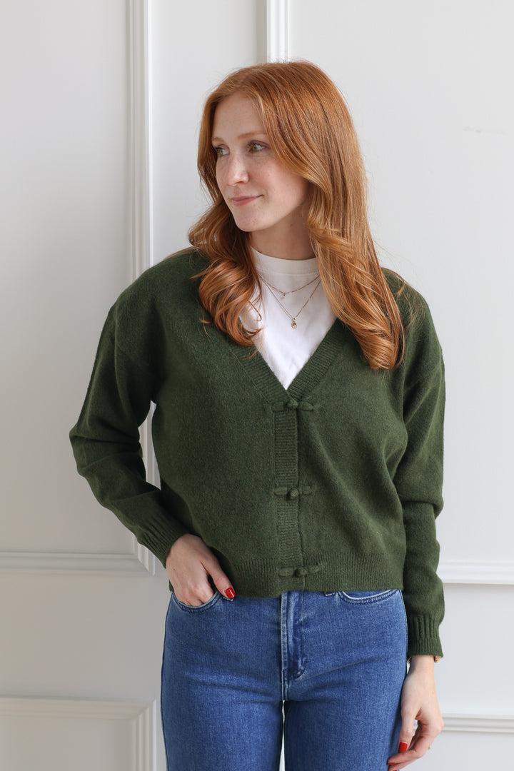 ICHI | Daslia Cardigan - Rifle Green
