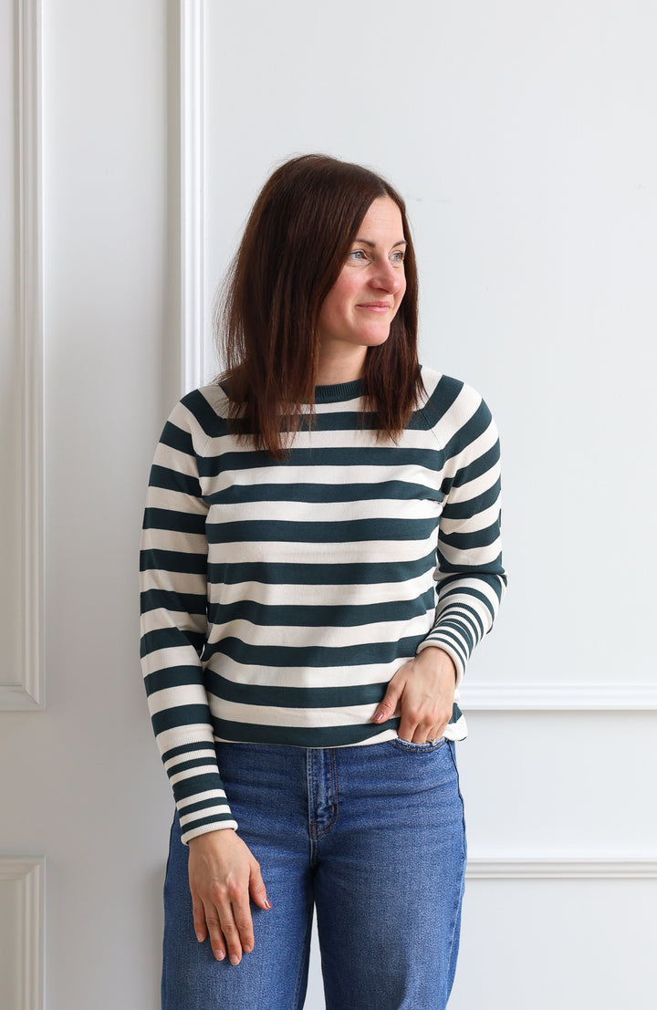 B.Young | Morla Cuff Pullover - Evergreen Stripe