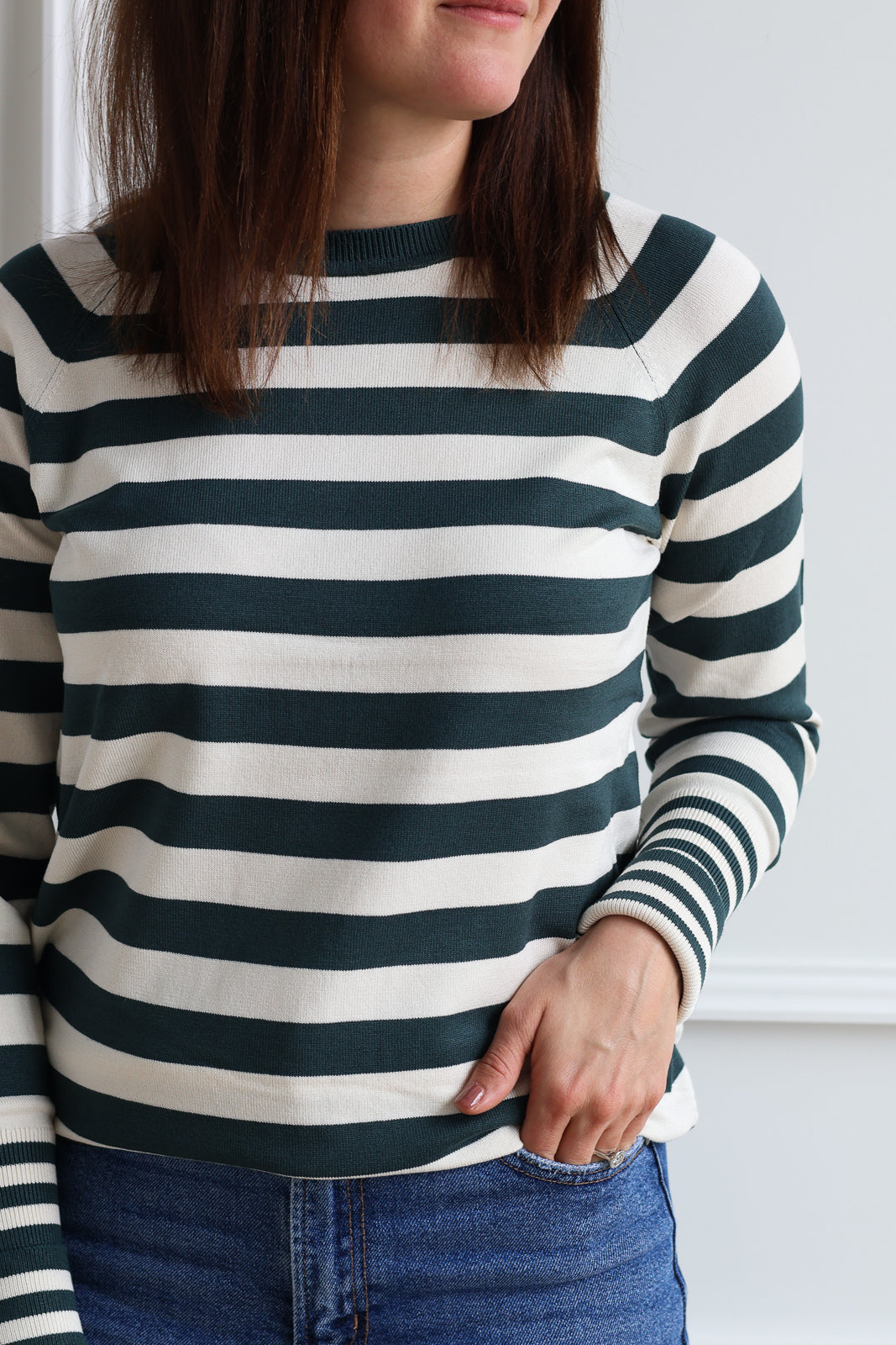B.Young | Morla Cuff Pullover - Evergreen Stripe