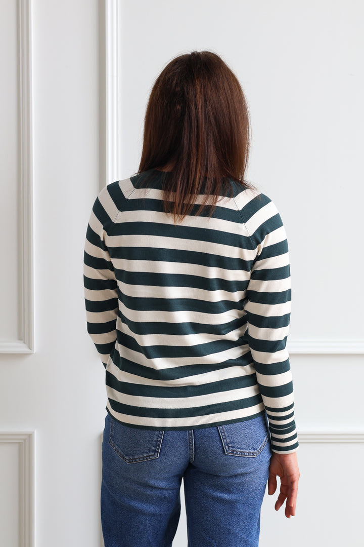 B.Young | Morla Cuff Pullover - Evergreen Stripe