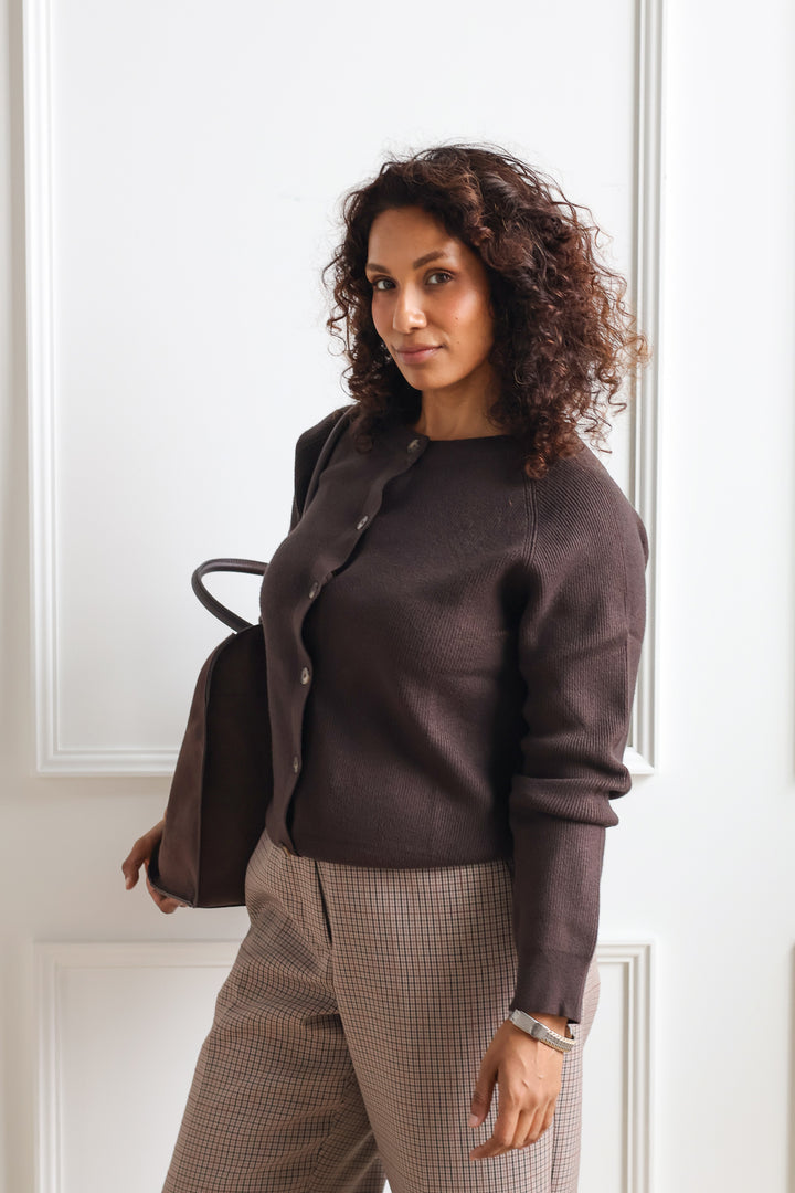 Mahogany Ribbed Cardigan