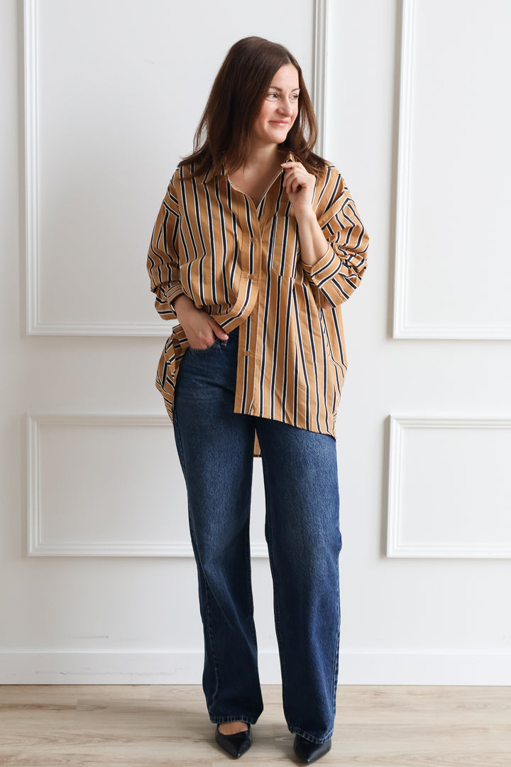Oversized Caramel Stripe Oxford