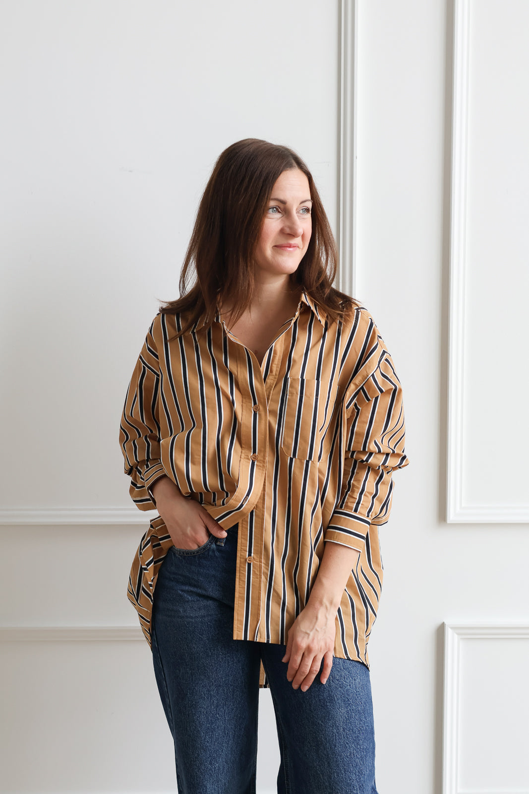 Oversized Caramel Stripe Oxford