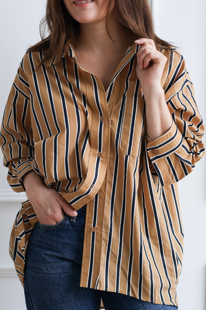 Oversized Caramel Stripe Oxford