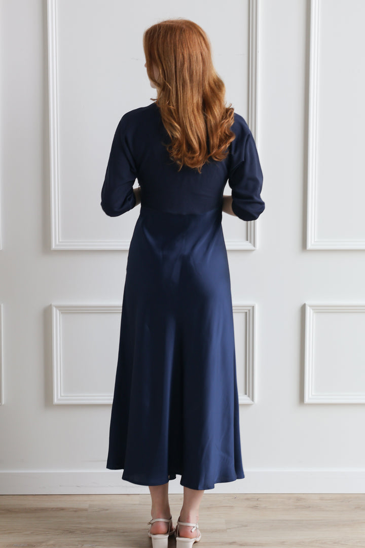 Mixed Media Satin Midi - Navy