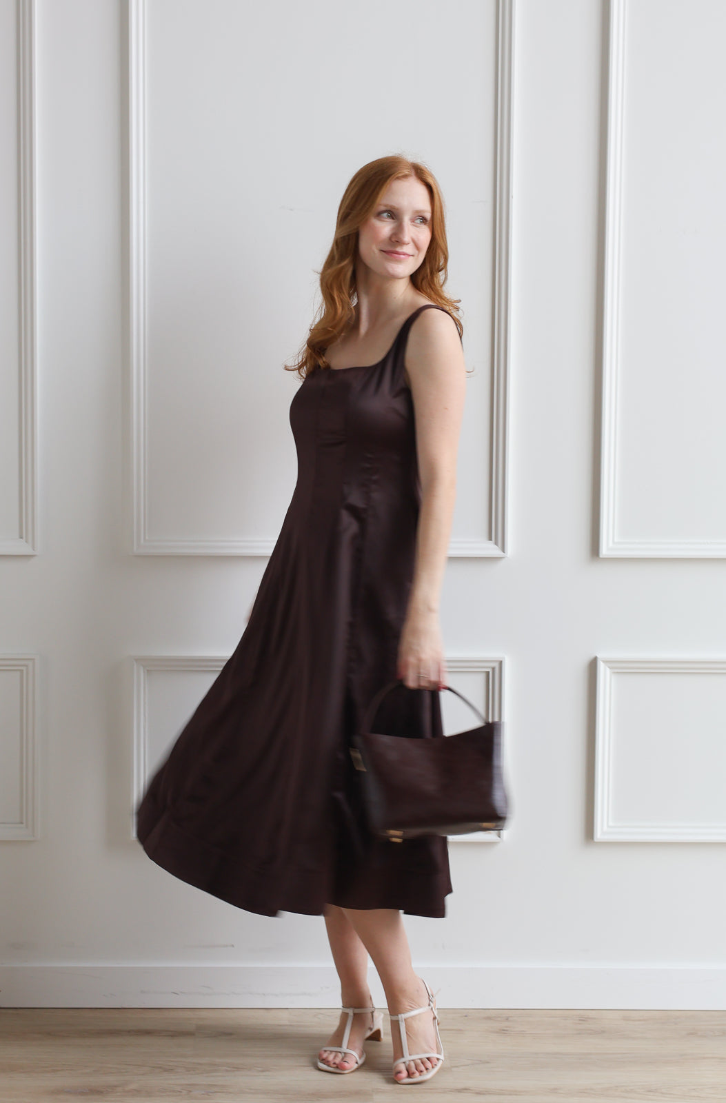 Satin Espresso A-Line Midi