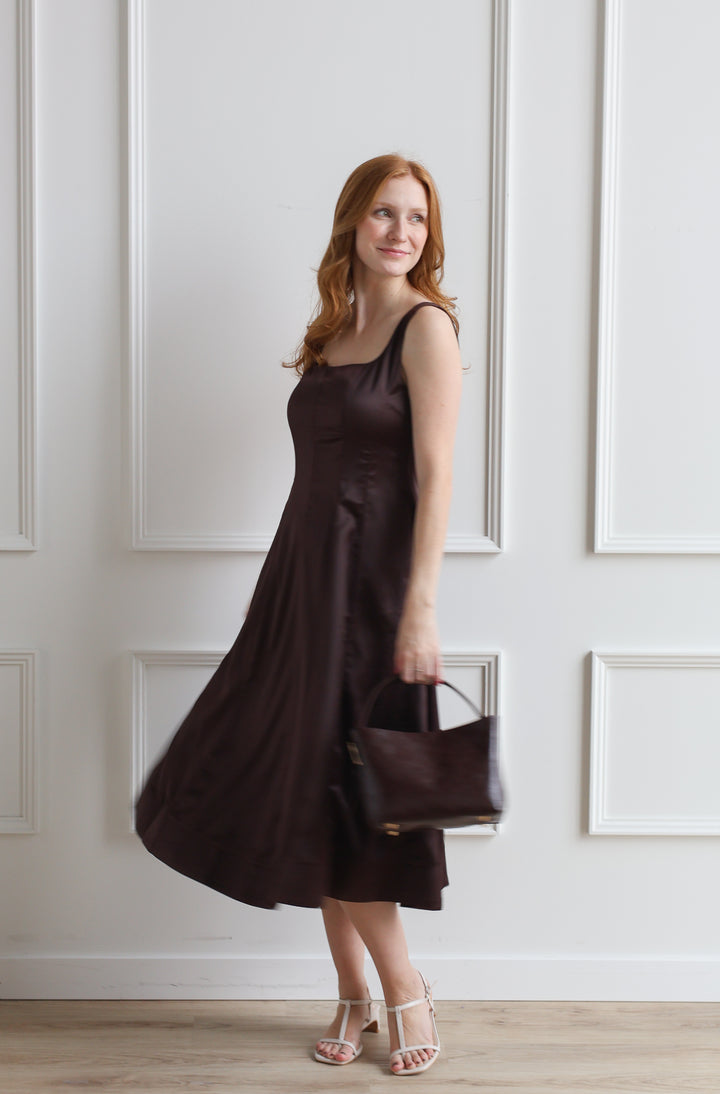 Satin Espresso A-Line Midi