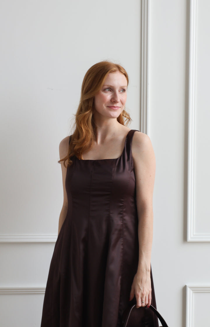 Satin Espresso A-Line Midi