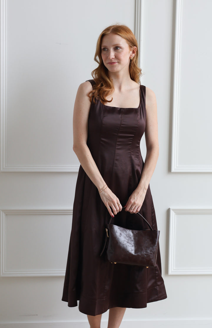 Satin Espresso A-Line Midi