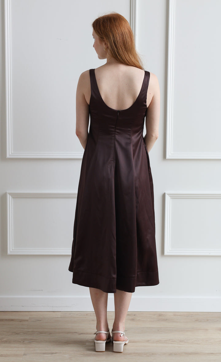 Satin Espresso A-Line Midi