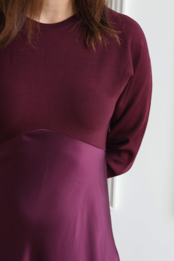 Mixed Media Satin Midi - Boysenberry
