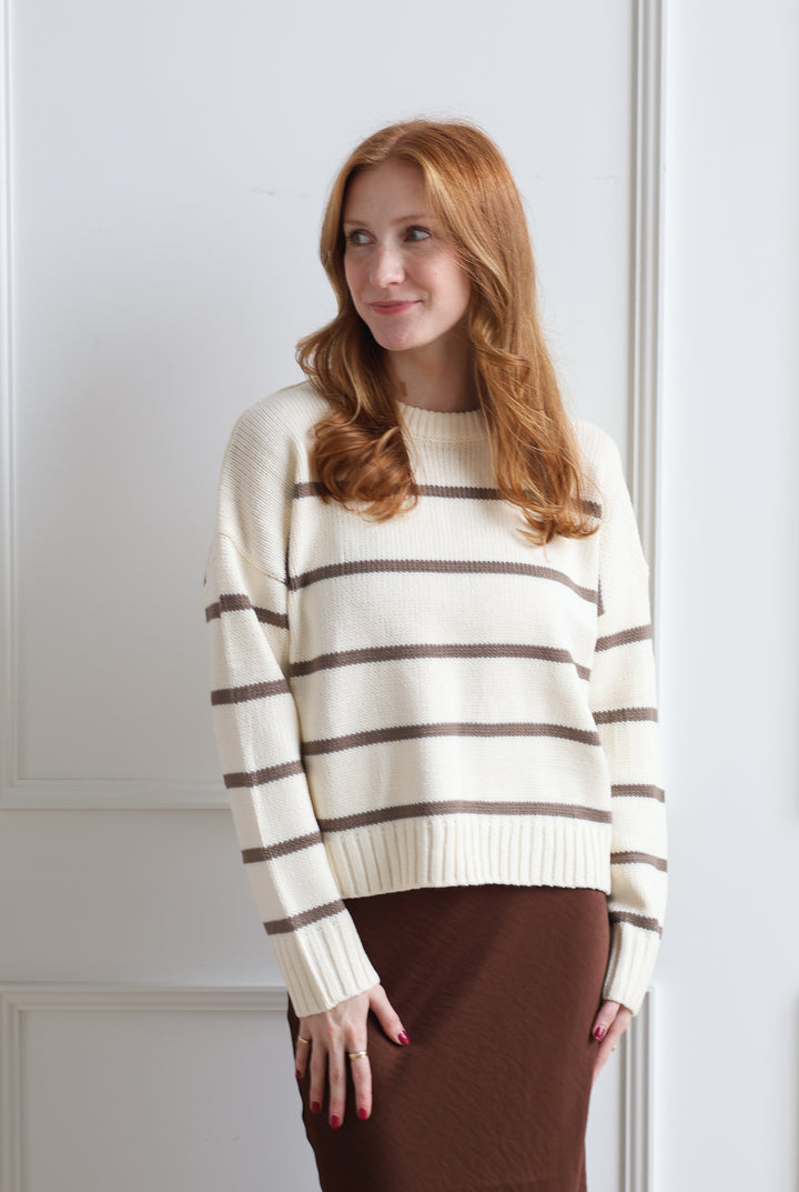 Mocha Stripe Crew Sweater