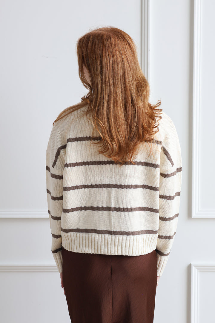 Mocha Stripe Crew Sweater