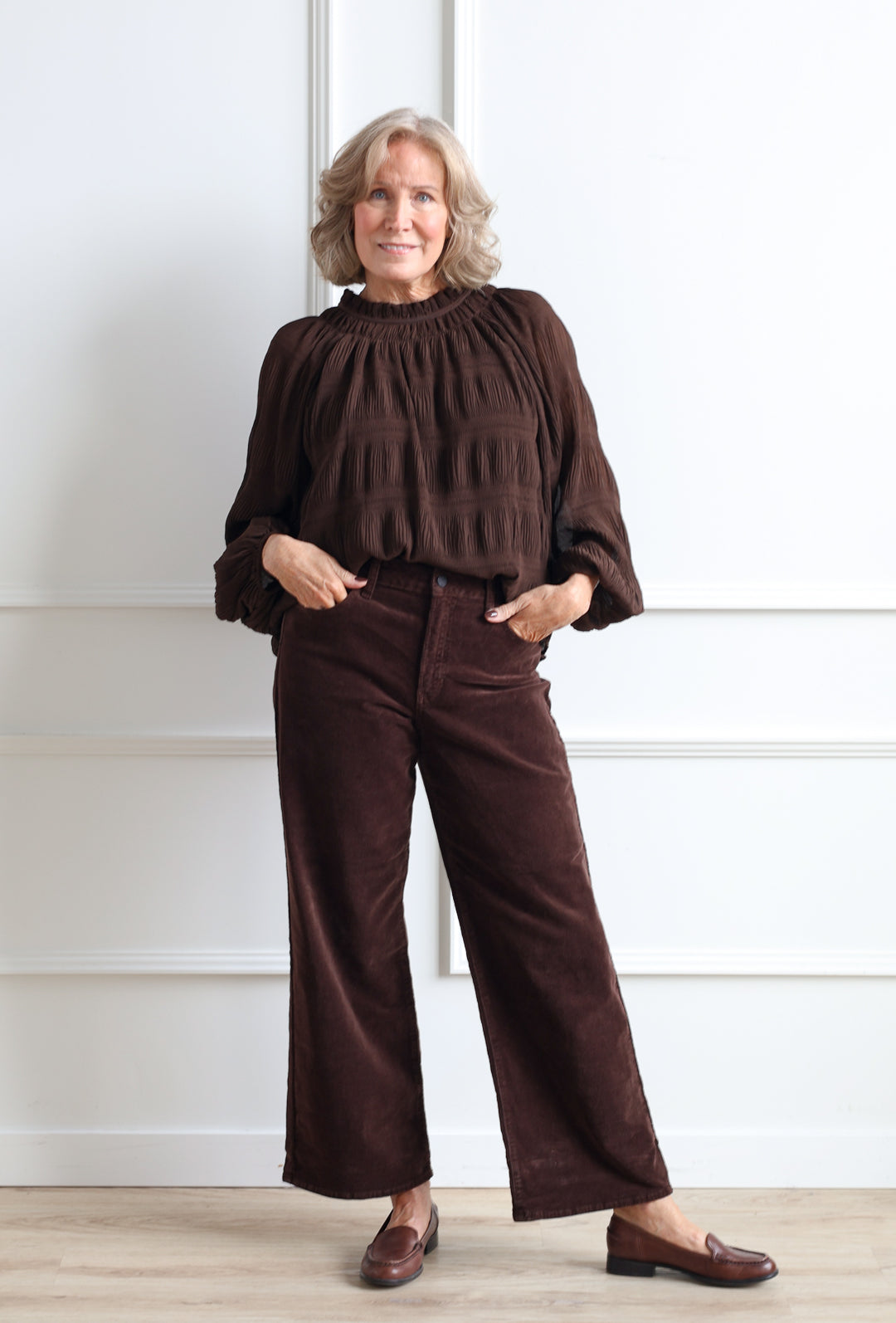 Cocoa Pleated Bubble Blouse