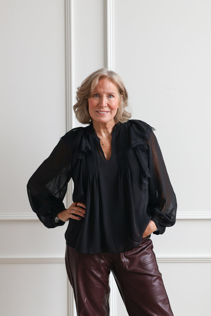 Midnight Ruffle Lace Blouse